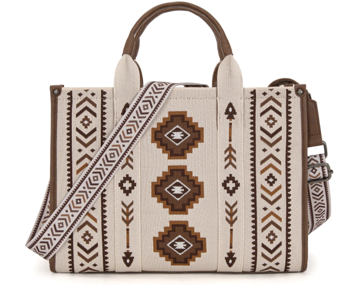 Montana West Aztec Retro Arrows Large Tote/Crossbody - Beige