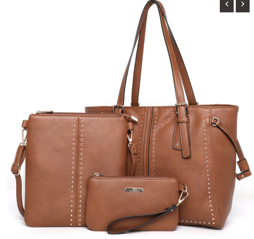 Montana West 3PCs Set Tote/Crossbody/Wallet - Brown