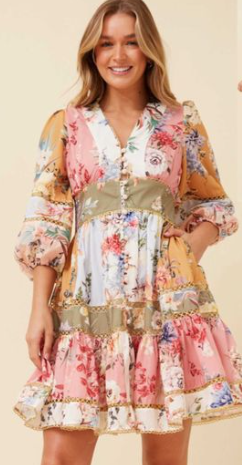 Floral Patchwork Tiered Dress