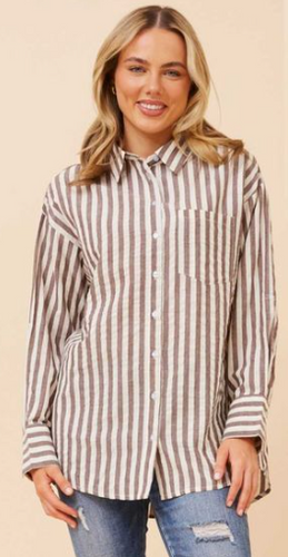 Sue - Stripe Cotton Shirt - Chocolate