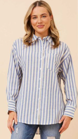 Sue - Stripe Cotton Shirt - Blue Jean