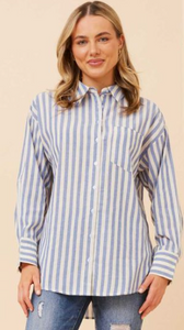 Sue - Stripe Cotton Shirt - Blue Jean