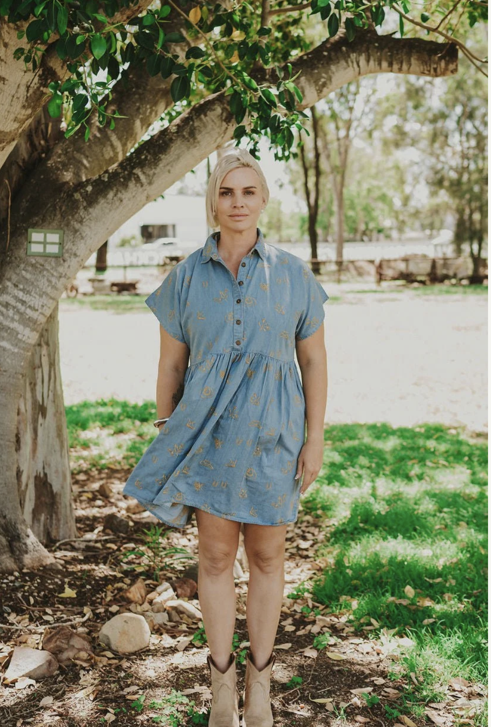 Rural outback linen lady Jane dress denim