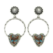 WESTERN TURQUOISE HEART OPEN CIRCLE DROP EARRINGS E14312