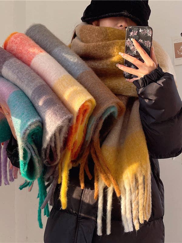 Keep Warm Tasseled Checkered Shawl&amp;Scarf