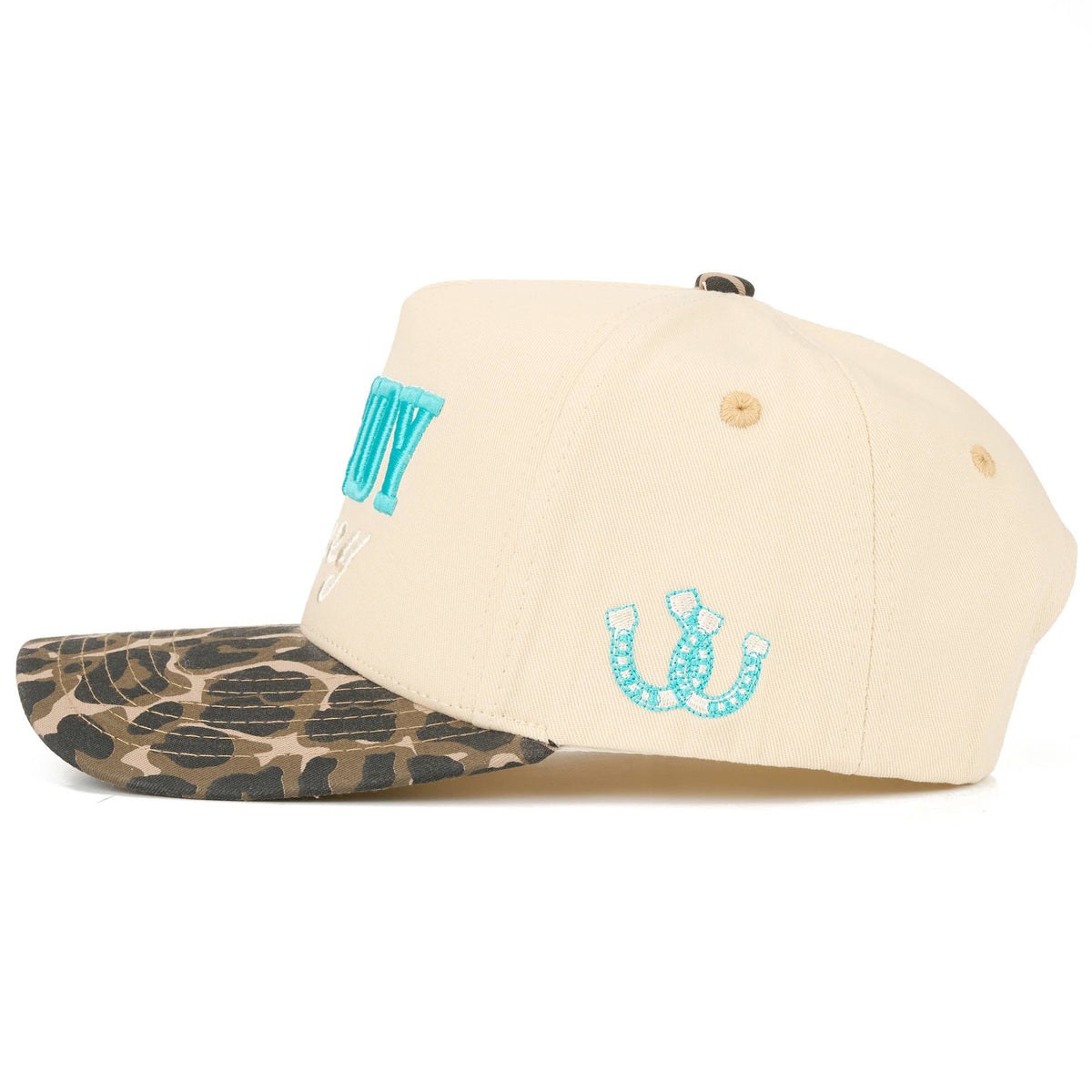 HOWDY HONEY Letter Embroidered on Two Tone Trucker Hat: Leopard