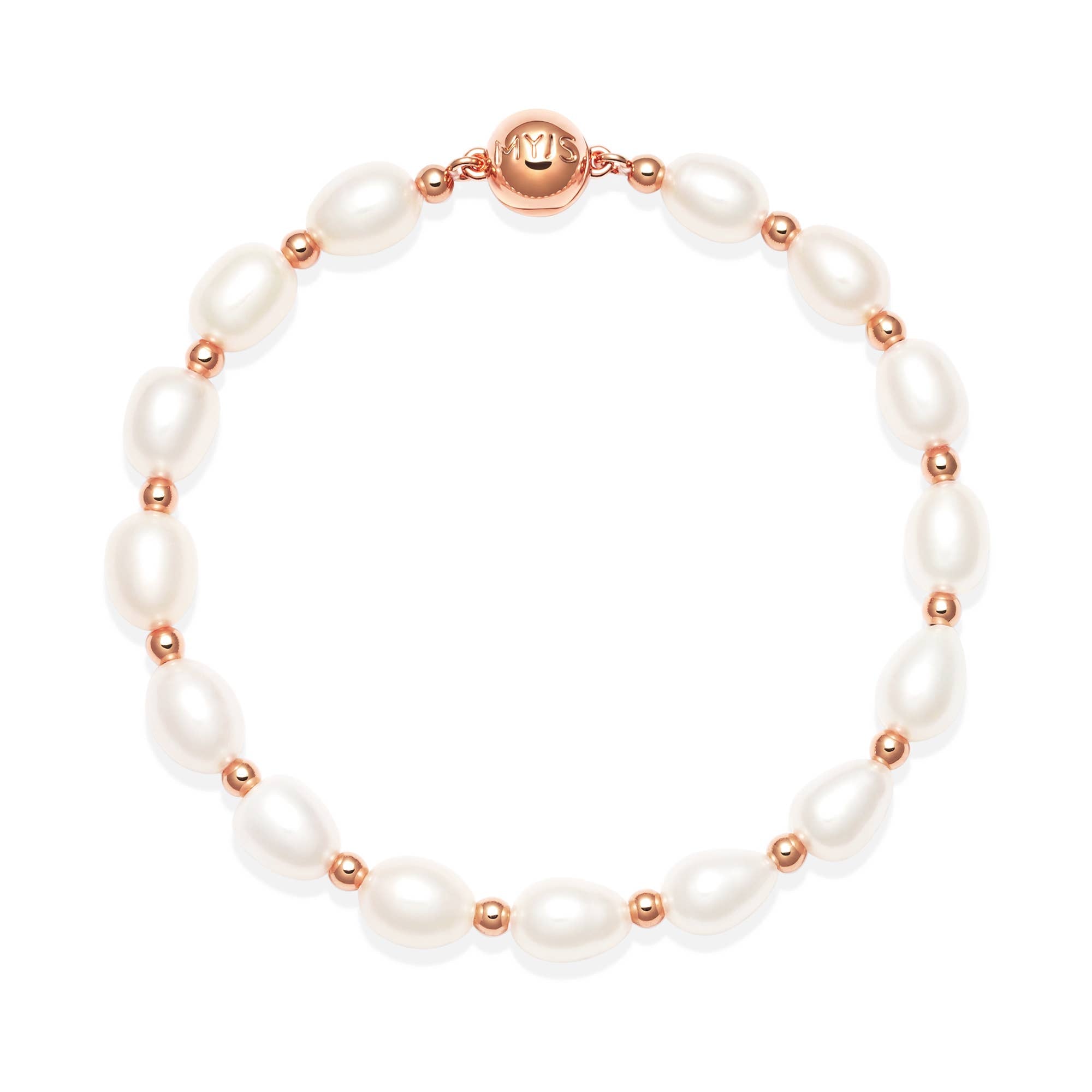Cadence Freshwater Pearl Beaded Bracelet Rose Gold Plated