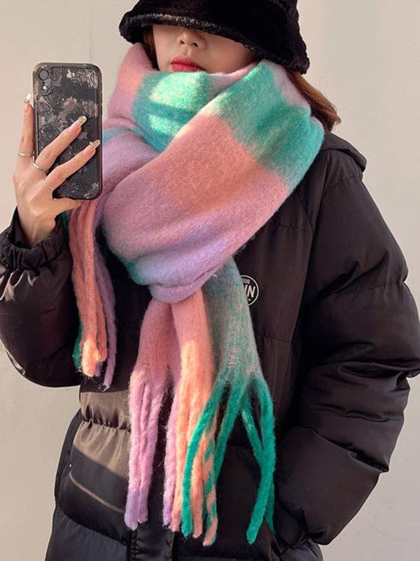Keep Warm Tasseled Checkered Shawl&amp;Scarf