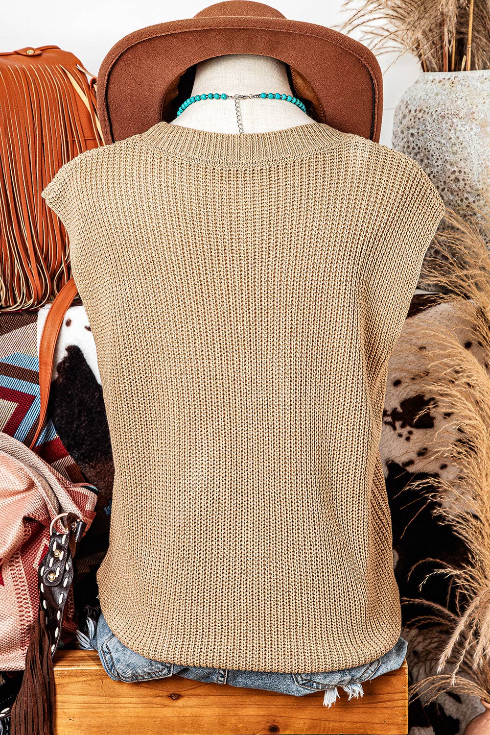 Pre Order - arrival by the end of June Cowboy Embroidery Sleeveless Sweater/vest