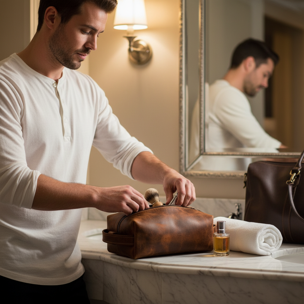 Genuine Leather  Unisex Dopp Kit - Rustic Brown