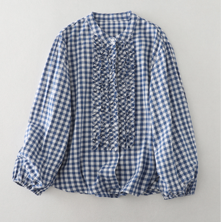 Women's Autumn Vintage Sweet Plaid Shirt Blouse