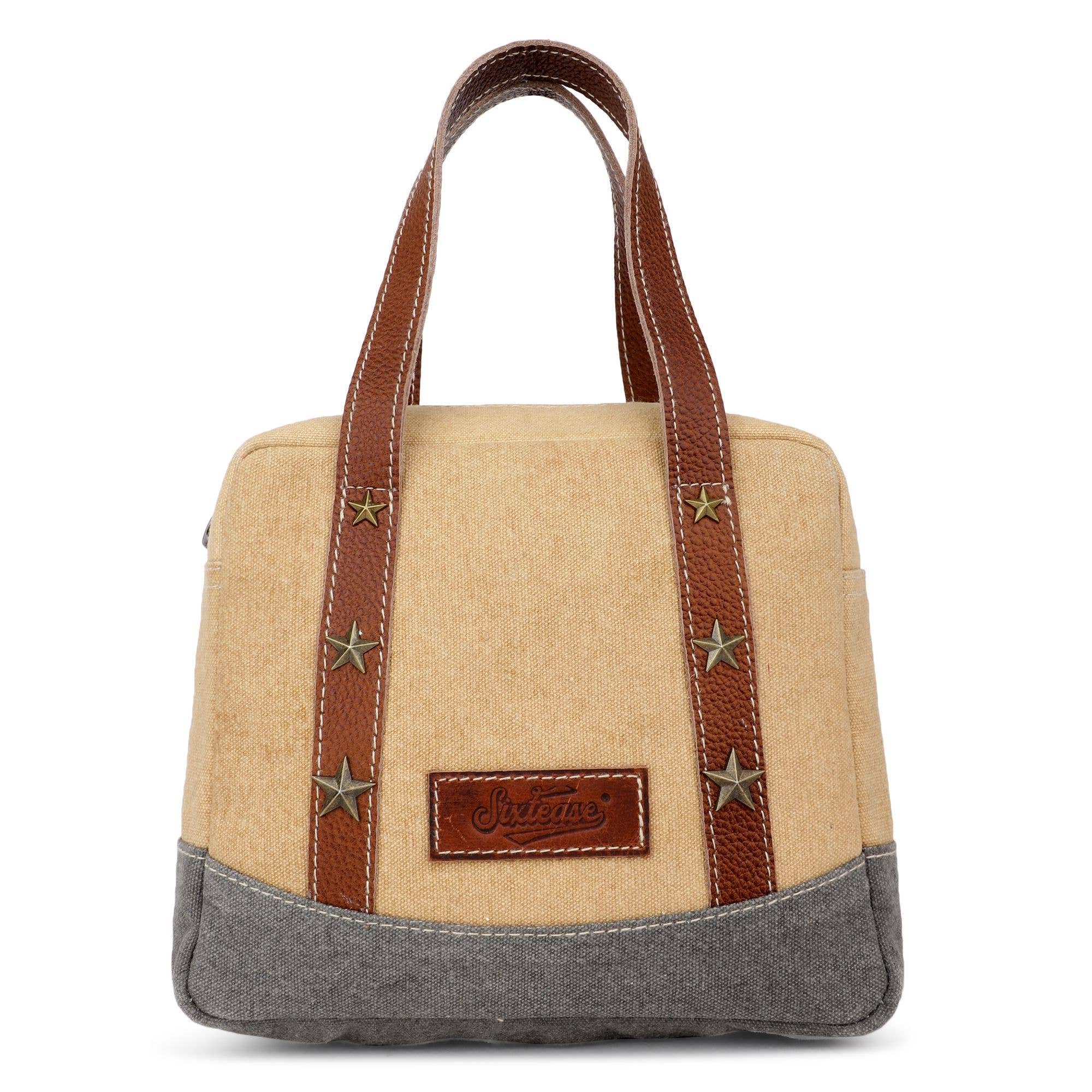 Canvas &amp; Leather Women's Handbag - Tan/Dim Gray