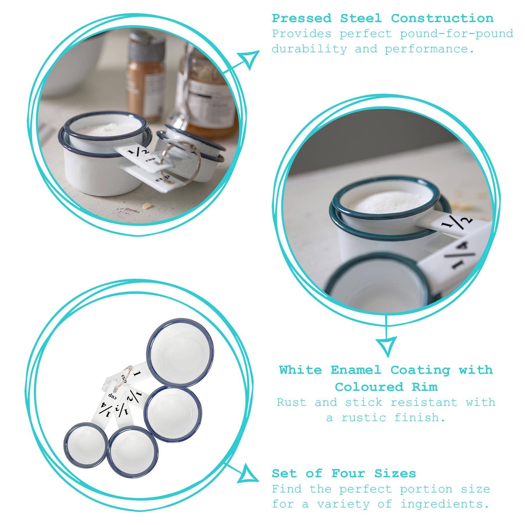 4pc White Enamel Measuring Cups Set - green