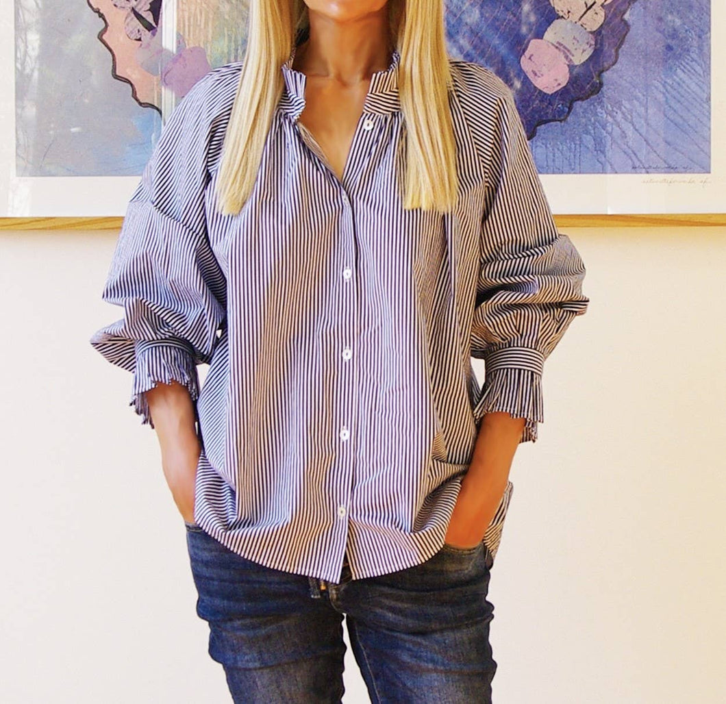 Olive print stripe cotton shirt pink