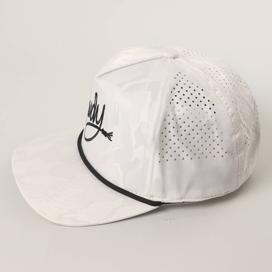 Howdy Embroidered White Camo Rope Strap Trucker Hat: LT GREY-LT GREY