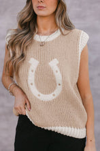 Oatmeal Woven Horseshoe Color Contrast Trim Sweater Vest