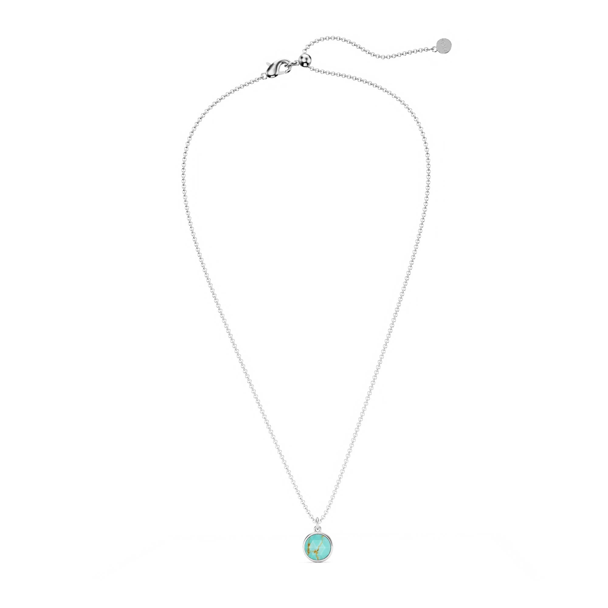 Round Rose Cut Turquoise Pendant Rhodium Plated|5-1362-RTRQ