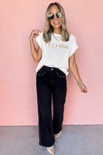 White Knitted YEEHAW Stitch Edge Crew Neck Sweater T Shirt