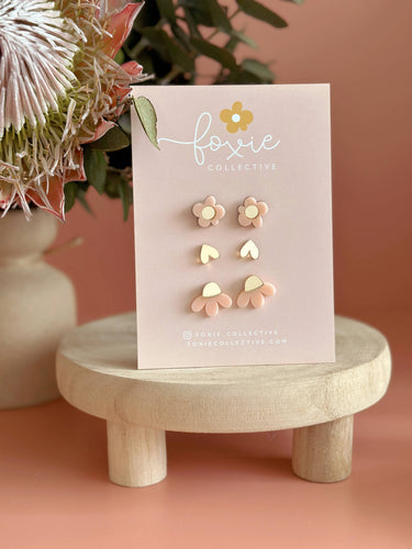Stud Pack Trio #5 | Pale Pink + Gold