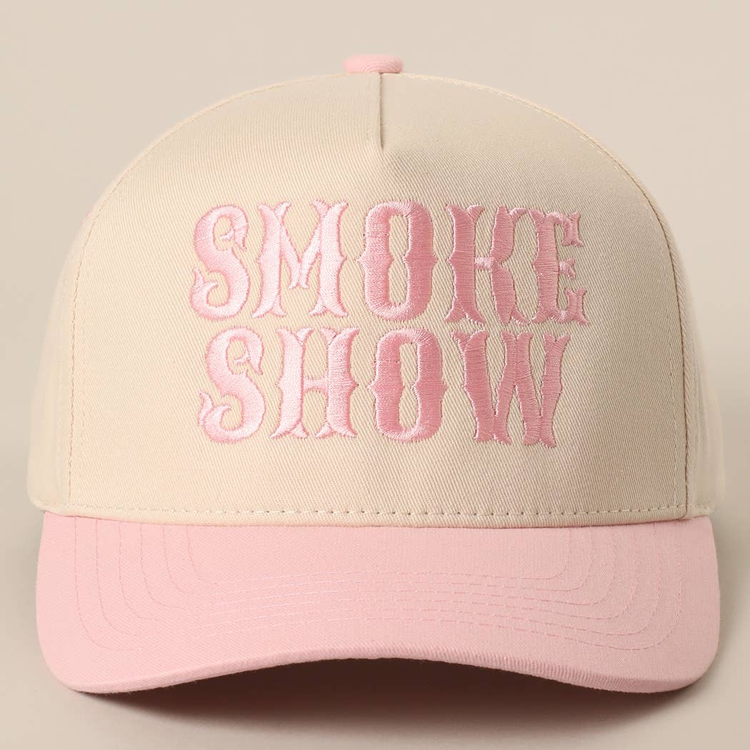 SMOKE SHOW Typographic Embroidery Baseball Cap: HOT PINK / One Size