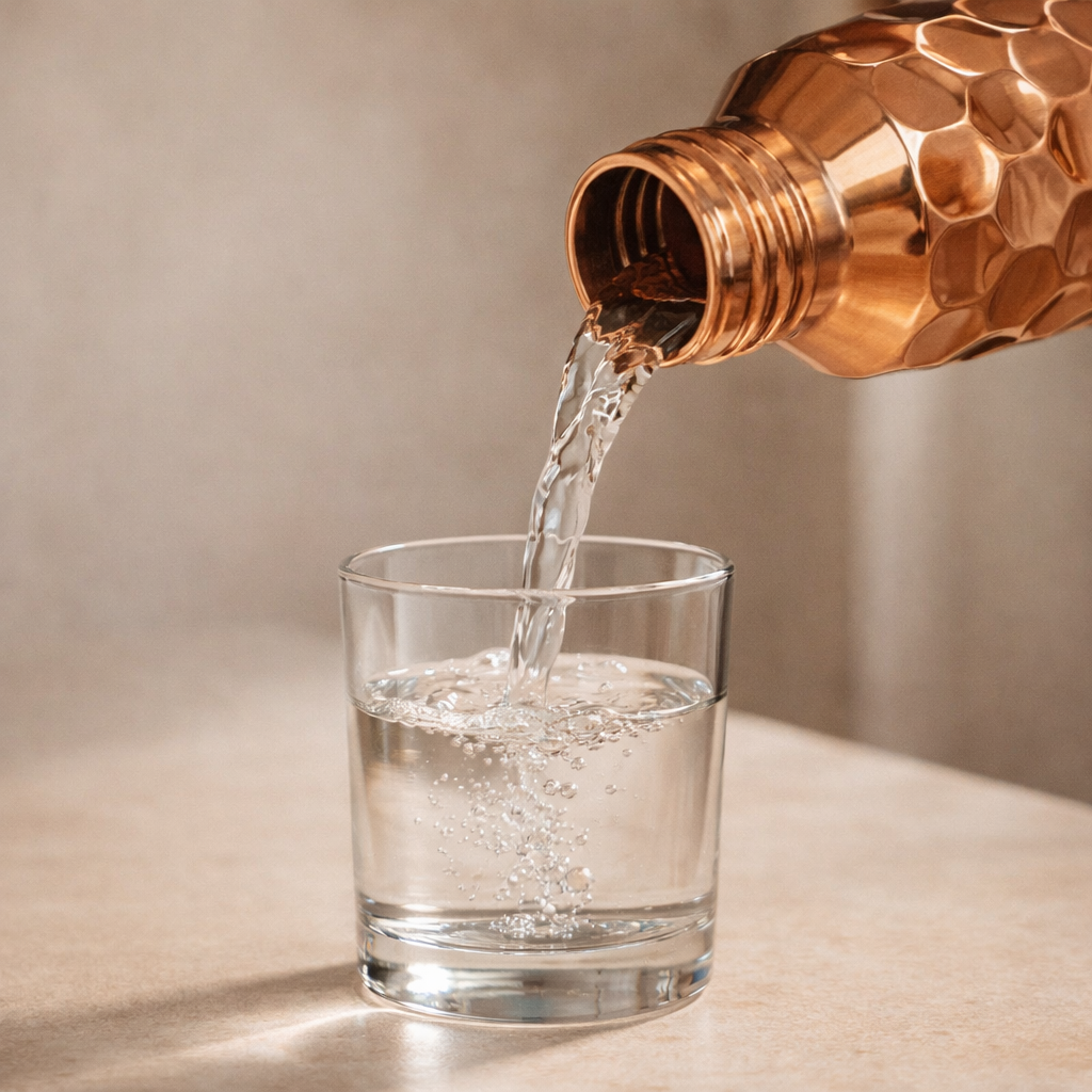 Pure Copper Embossed Water Bottle – 950ml Hammered Finish