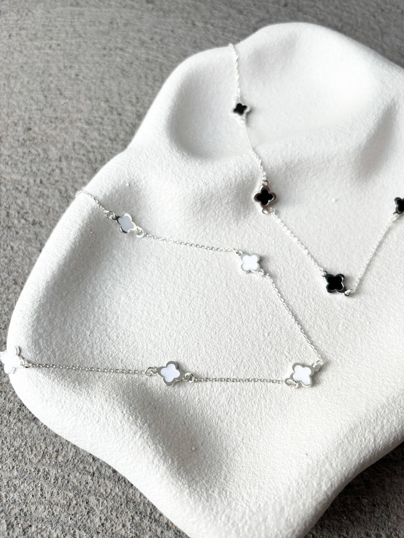 Clover Sterling Silver Plated Necklace in White