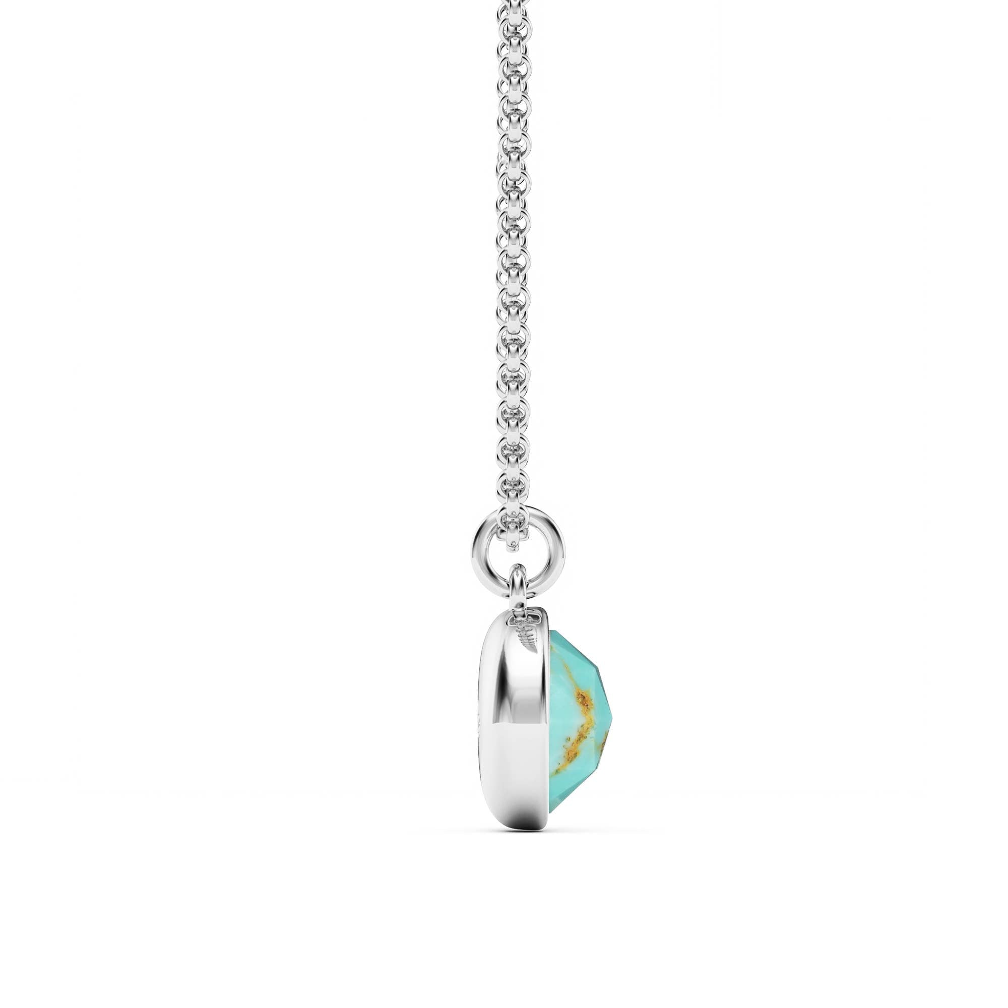 Round Rose Cut Turquoise Pendant Rhodium Plated|5-1362-RTRQ