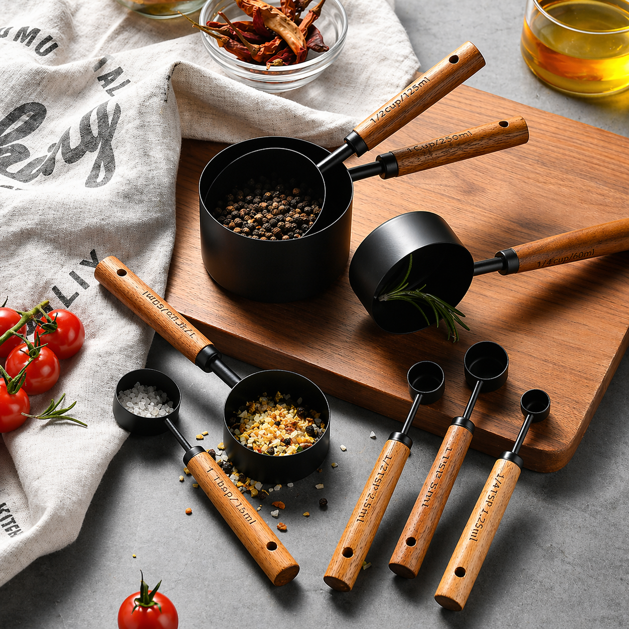 Black Stainless Steel Measuring Cups &amp; Spoons Set
