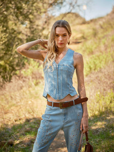23433T - Corset Fitted Denim Vest