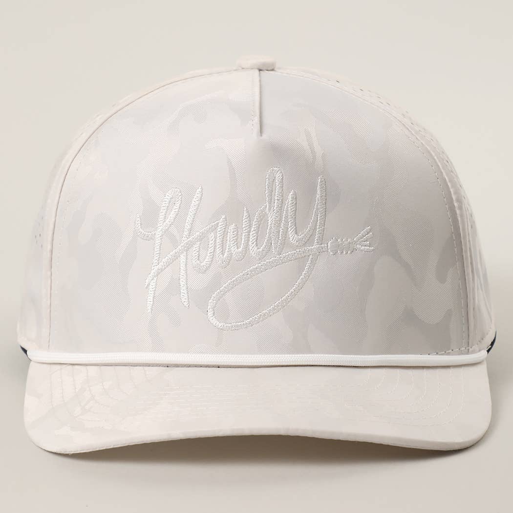Howdy Embroidered White Camo Rope Strap Trucker Hat: LT GREY-LT GREY