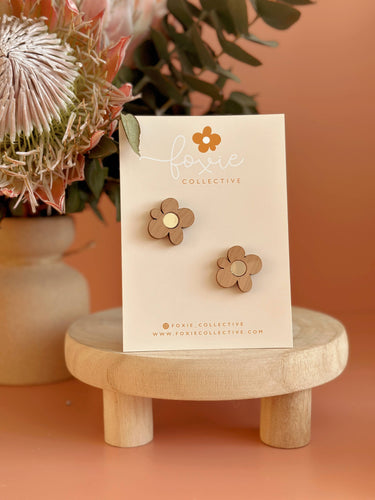 Moon Flower Midi Stud Earrings| Cherrywood + Gold |
