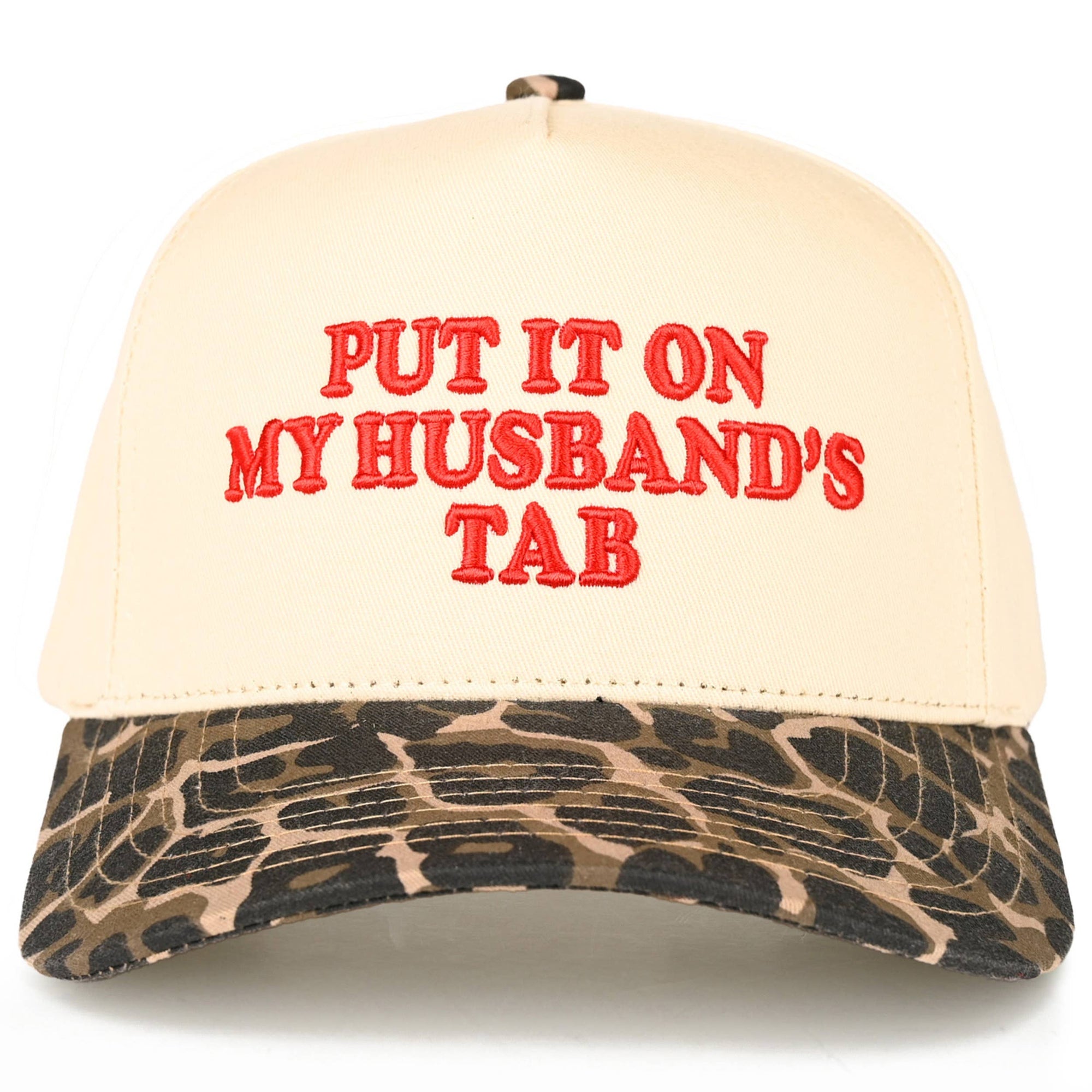 PUT IT ON MY HUSBAND'S TAB Letter Trucker Hat: Leopard