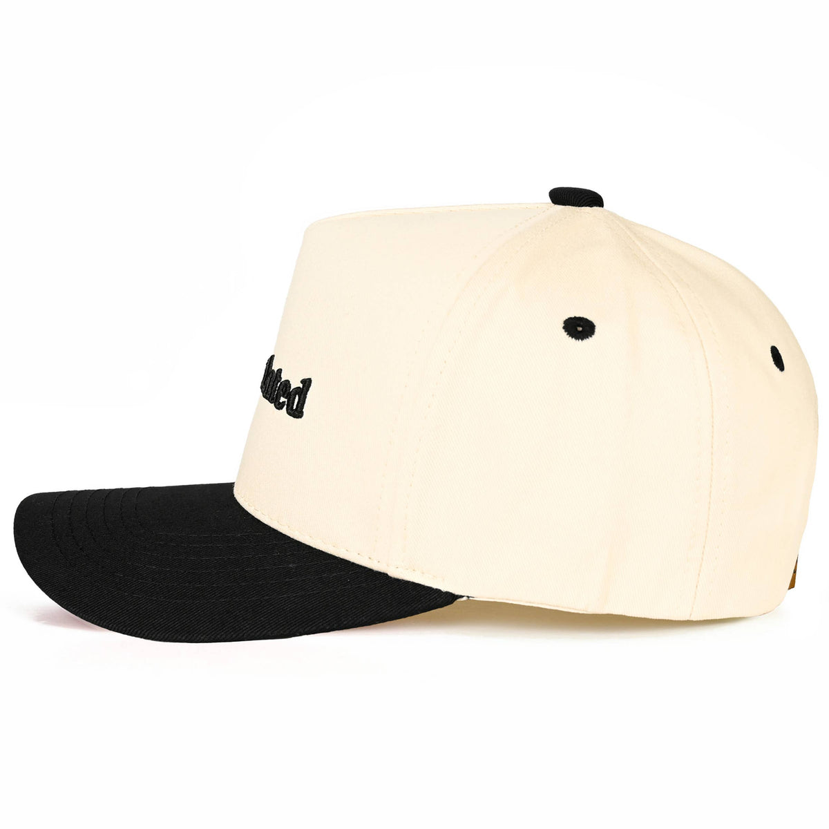 OVERSTIMULATED Letter Embroidered Two Tone Trucker Cap: Black