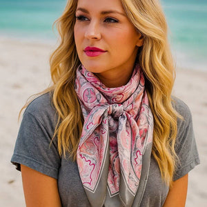 Wild Rag - 35X35"  Pink & Grey Paisley Scarf