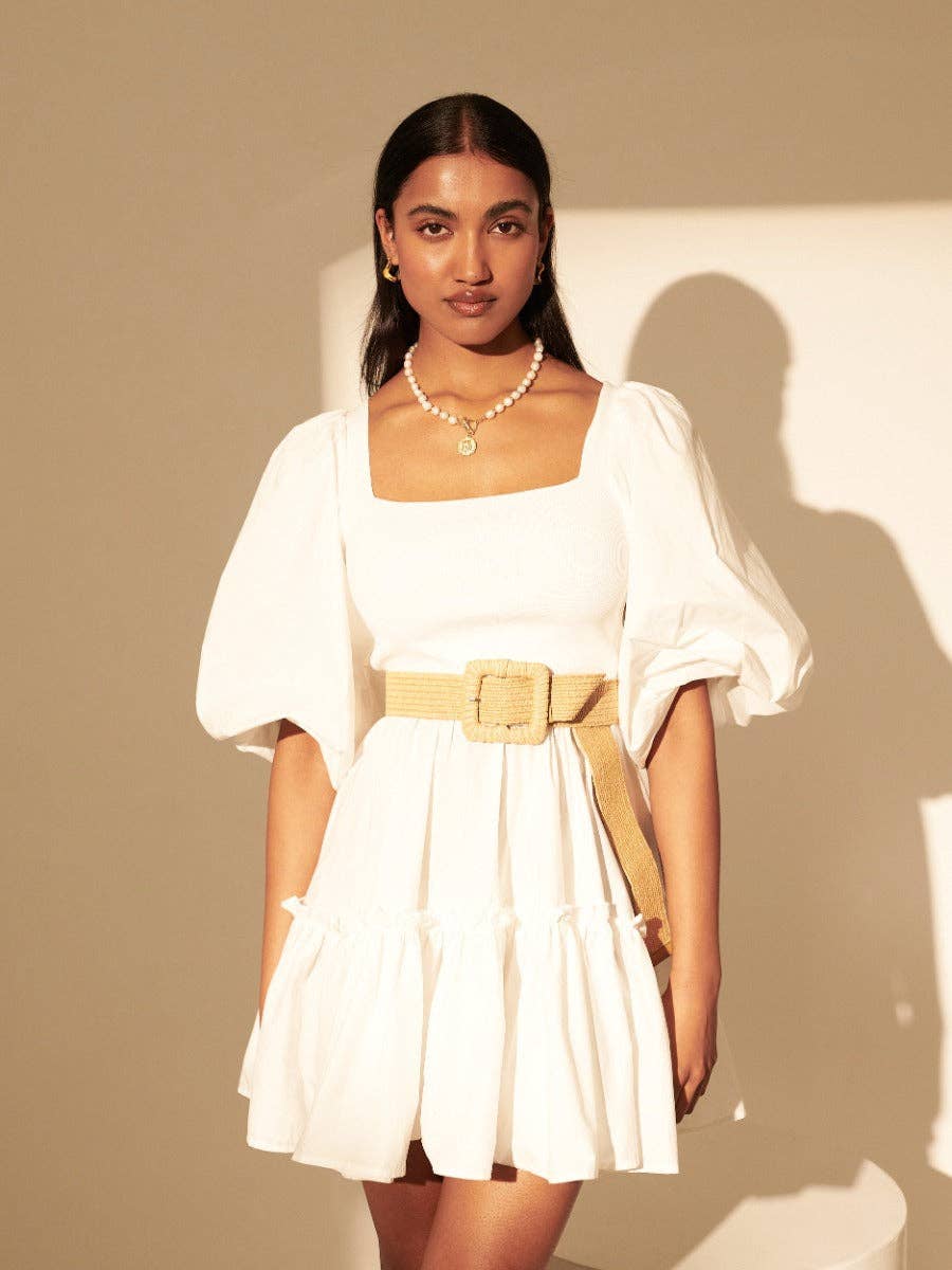 Louise Square Buckle Straw Belt