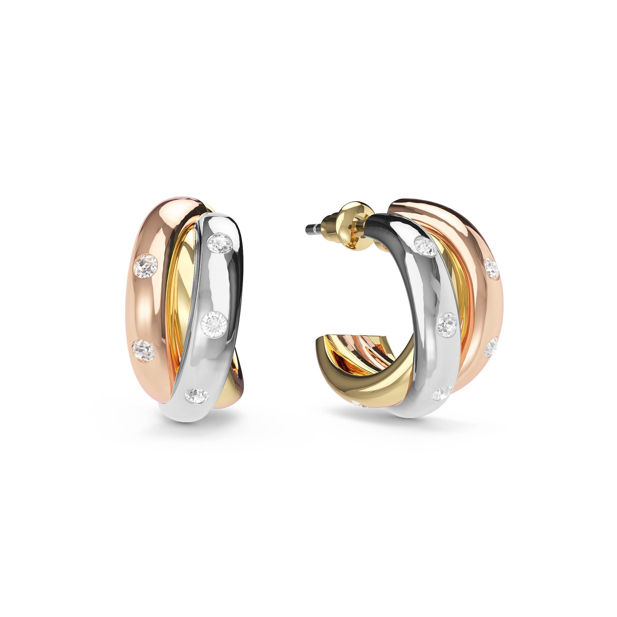 Trinity Studded Tri-Gold Plated Hoop Earrings