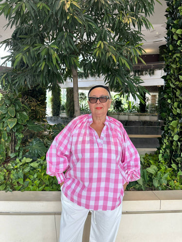 Checked Top - 893 -  Pink & White