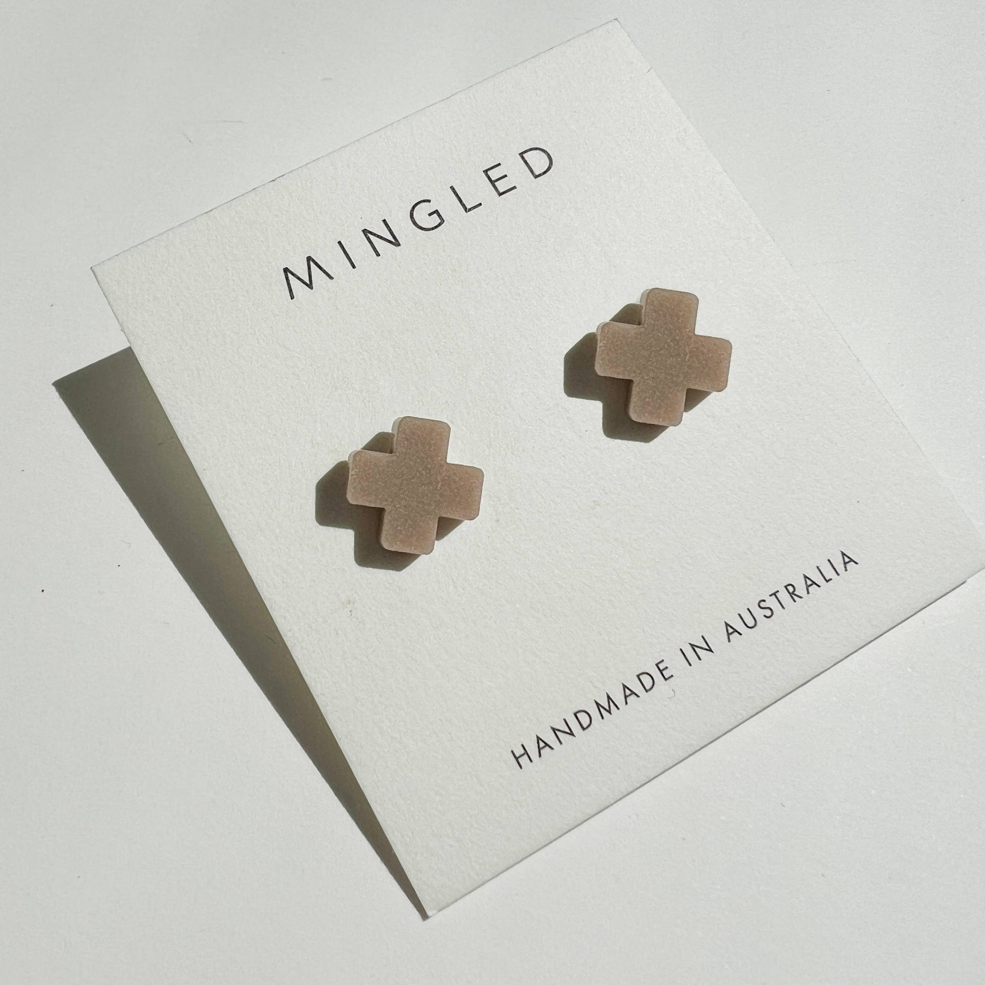 Taupe Cross Stud Earrings - Small Cross Earrings, Minimalist