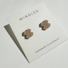Taupe Cross Stud Earrings - Small Cross Earrings, Minimalist
