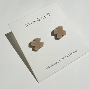 Taupe Cross Stud Earrings - Small Cross Earrings, Minimalist