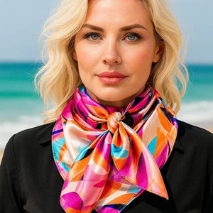 Wild Rag - 35X35" Purple and Orange Floral Pattern Scarf