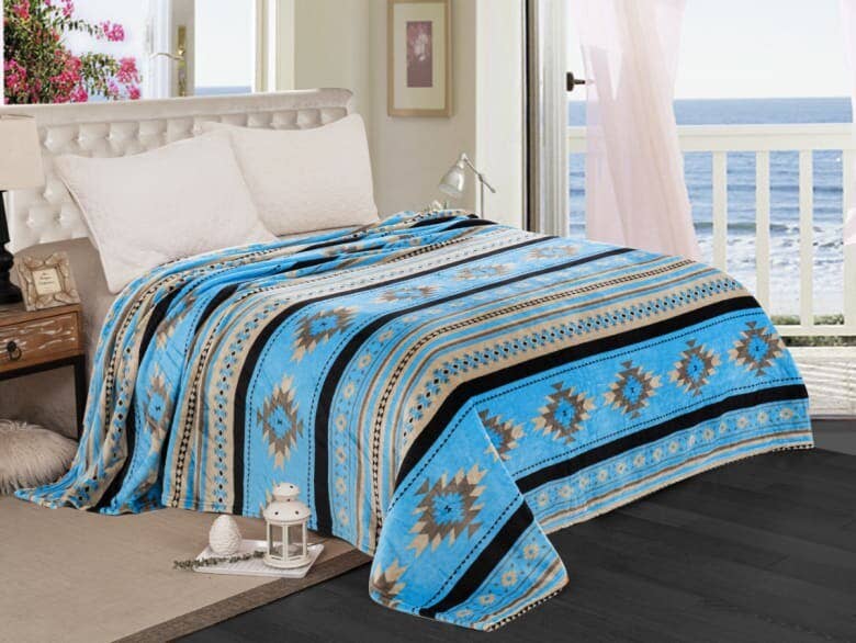 Southwest Aztec Fleece Blanket - Twin Size: Turquoise