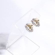 Criss Cross Silver Gold Pave Huggie Earrings