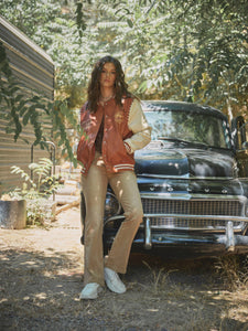 36164J - Faux Leather Western Embroidered Bomber Jacket