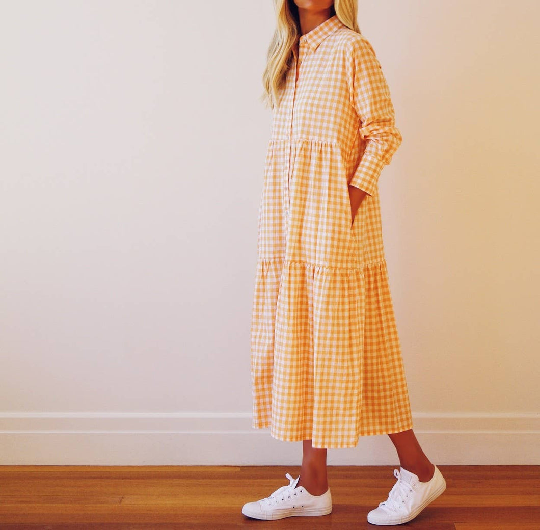 Cate Cotton Gingham Dress - Mandarin