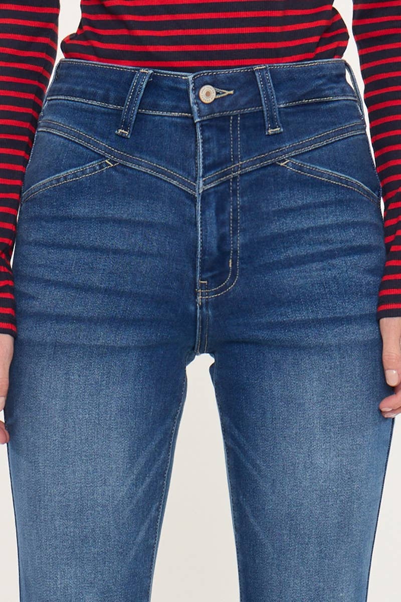 WESTERN HIGH RISE FRAYED HEM FLARE-KC7858M