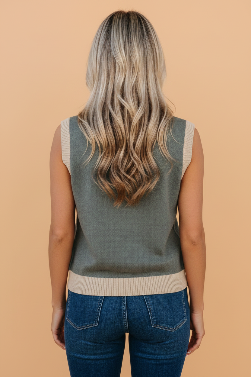 Western Colorblock Sleeveless Knit Top