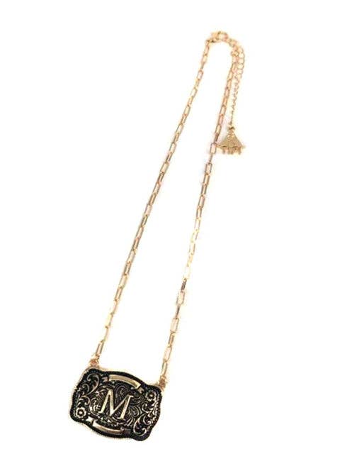 Western Belt Buckle Initial Necklace