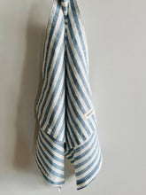 Pure French Linen Tea Towel - Stone Blue Stripe
