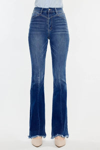 WESTERN HIGH RISE FRAYED HEM FLARE-KC7858M